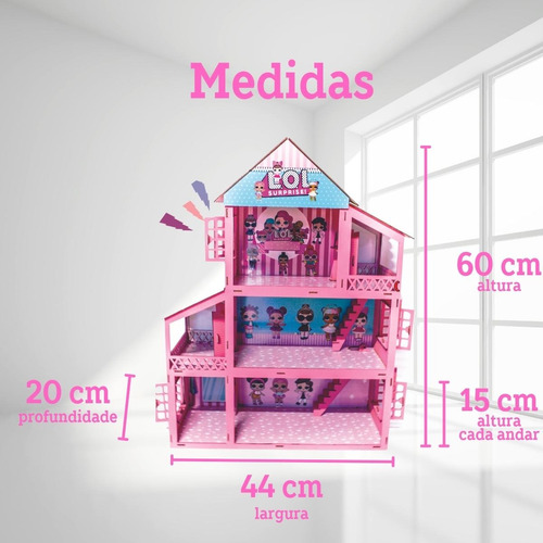 Casa De 60 Cm P/ Bonecas Com 44 Móveis + Nome Da Criança